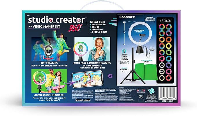 Canal Toys Studio Creator 360 Video Maker Kit, Green Screen and Tripod, Face and Motion Tracker, 10" Light Ring