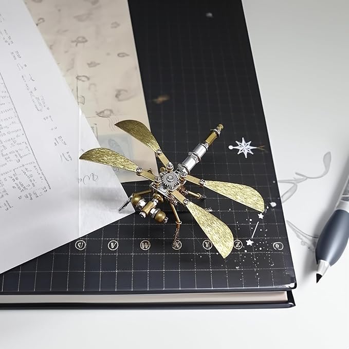 Steampunk Metal Insect Bug Sculpture 3D Creative Mechanical Insect Kit Puzzle Dragonfly Model Engineering Puzzle for Christmas Ornaments(Ujinensis Dragonfly)