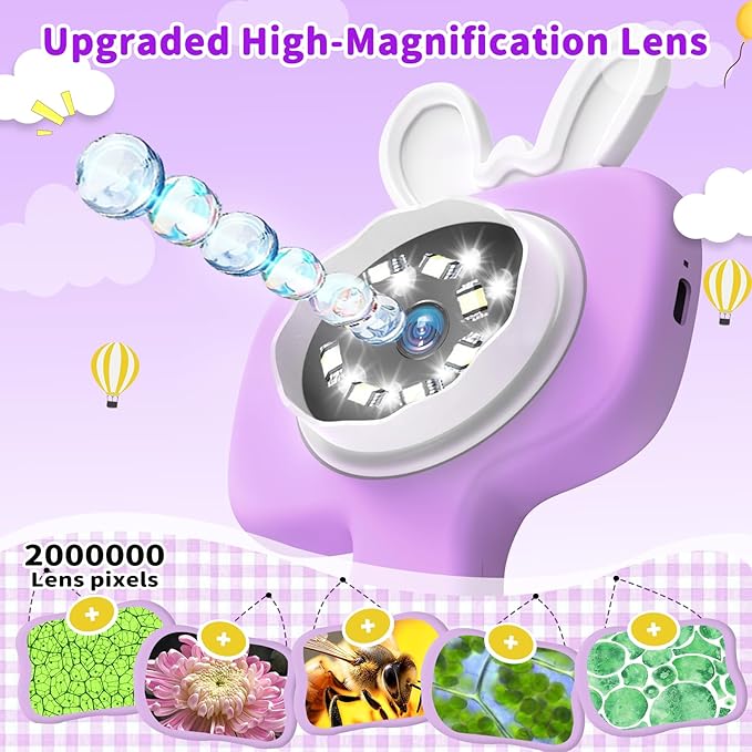 2025 NEW Microscope for Kids with 16 Slides, 2.4" Handheld Digital Pocket Microscope, STEM Educational Science Toys for Christmas Birthday Gifts for 3+ 4 5 6 7 8 9 10 11 12 Year Old Boys Girls, Purple