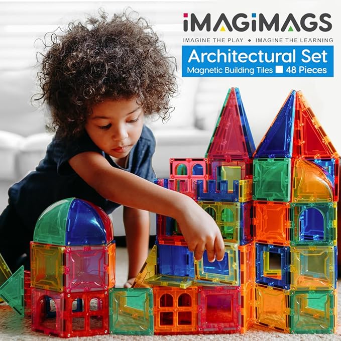 Magnetic Building Tiles, 48 Piece Architectural Dome Set for Boys Girls Kids, Educational Creative Learning Activity Building Block Toddler Toys, Children Ages 3 Years +