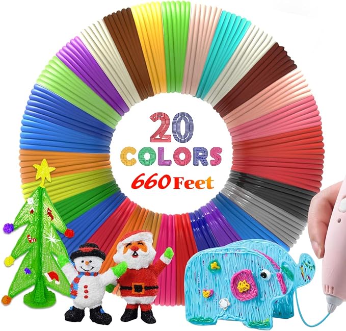 20 Colors 660 Feet 3D Pen Filament, Each Color is 33 feet, 1.75mm PLA 3D Pen Refills for 3D Printing Pen, Compatible with MYNT3D SCRIB3D 3D Printing Pen, Not Support for 3Doodler Pen
