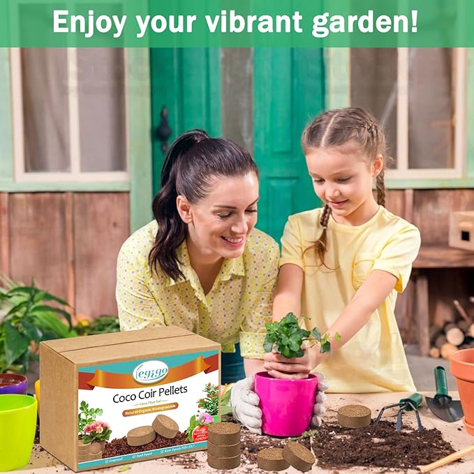 Legigo 50 Pcs 50mm Coco Coir Pellets Seed Starter Soil Mix- Organic Coconut Coir Potting Soil Pods for Seedling, Coco Peat Soil Discs for Indoor & Outdoor Plants Bonsai Herbs Vegetables and Flowers