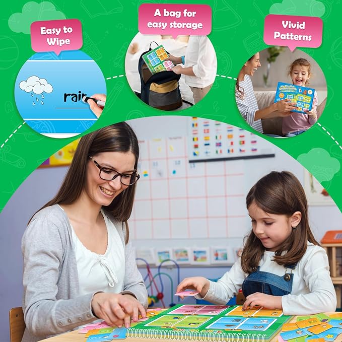 Phonics Busy Book for Toddlers, Phonics Games Sticker Activity Book, Preschool Learning Activities, Sight Word Flash Cards, Reading & Spelling Games for Kids Ages 3-6, Homeschool Supplies