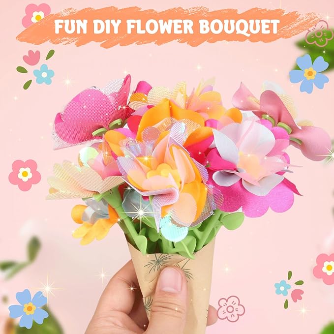 FURNIPLAS Fabric Flower Bouquet Toy Accessories Set, DIY Flowers Making Toy for Stem Refill Kit, Art & Crafts Flower Press Supply Kits, Birthday Christmas Gift for Age 4-8 Girl (Main Kit Not Included)