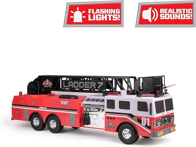 Mighty Fleet Titans 29" Jumbo Toy Fire Truck – Realistic Flashing Lights, Siren Sounds & Extendable Rotating Ladder – Durable, Interactive Vehicle Toy for Kids Ages 3+