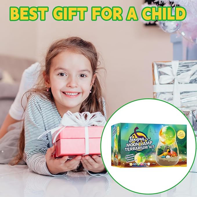 SCWGTPJ Dinosaur Gifts for Boys-Dinosaur Terrarium Crafts Kit, Birthday Gift for Kids Boys,Arts and Craft, DIY Moon Lamp LED Night Light Christmas Gifts