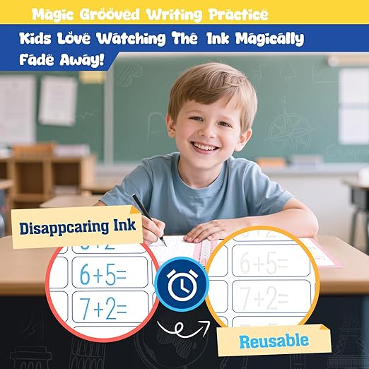 Magic Grooved Writing Practice Books for Kids Age 3-5 6-8, Reusable Large Size Grooved Writing Practice Copybooks, Handwriting Practice, Kids Writing Helper