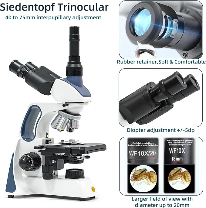 SWIFT SW400 Trinocular Compound Microscope 40X-2500X, Infinity-Corrected Optics, Siedentopf Head, Mechanical Stage, LED,Professional Biological Lab Microscope for Research, Clinical & Education