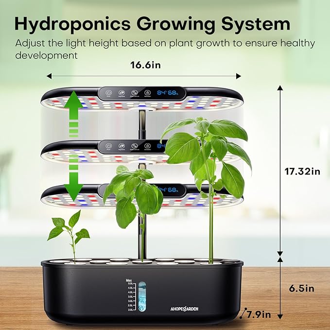 Ahopegarden Hydroponics Growing System kit: 12 Pods Indoor Herb Garden with Smart Environmental Detection - Full Spectrum LED Grow Light for Growing Vegetables，Herbs and Lettuce - Home Gardening