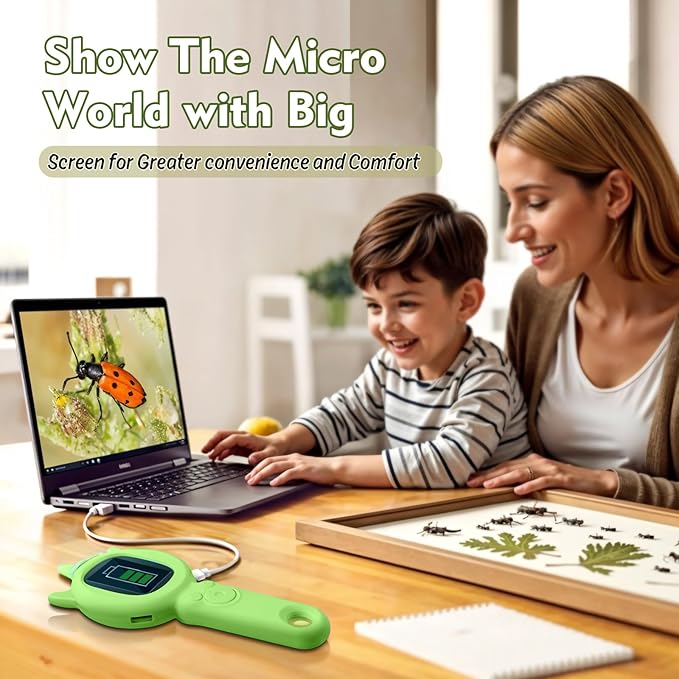 Kids Microscope- 500x Magnification,16X Zoom,Handheld Microscope for Kids with HD Cam,Portable Science Learning Tool,Christmas Birthday Gifts for Boys Girls Aged 3-12（Green）