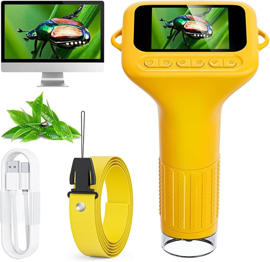 Digital Microscope for Kids, 2" Screen 1000X Handheld Microscope HD Pocket Portable Microscopes Camera, Science Edu Fun Birthday Gifts Toys for Ages 4-12 Children Students Boys Girls -Yellow