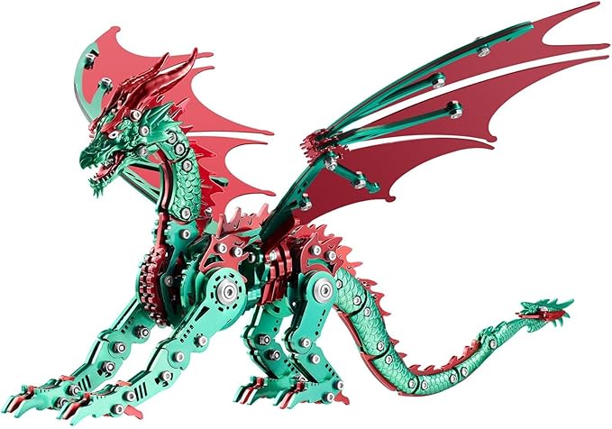 OreilleStar 3D Metal Dragon Puzzle, Mechanical Model Building Kit, Green and Red Assembly Puzzle for Adults Gift (Green Red Dragon)