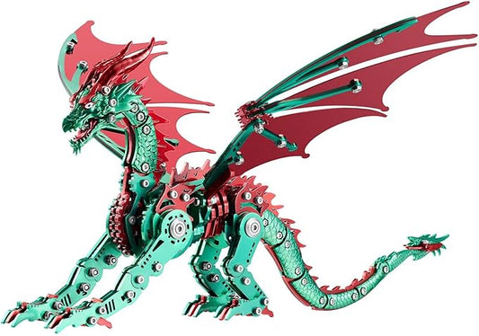 OreilleStar 3D Metal Dragon Puzzle, Mechanical Model Building Kit, Green and Red Assembly Puzzle for Adults Gift (Green Red Dragon)
