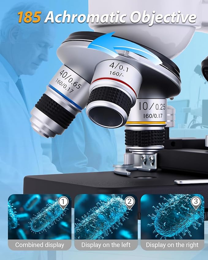 Compound Microscope, 2000x Magnification, with Smartphone Adapter, Slide Set, Dual LED Illumination System, Adult Microscope, Suitable for Beginners and Laboratory use (Monocular Microscope)