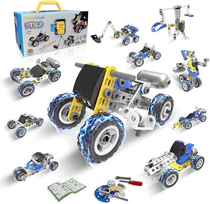 STEM Toys for 5 6 7 8+ Year Old Boy,10 in 1 Electric Building Toys for Kids Ages 4-8 5-7 6-8, Educational Racing Construction Science Kit for Boys 4-6 8-10, Creative Games Fun Birthday