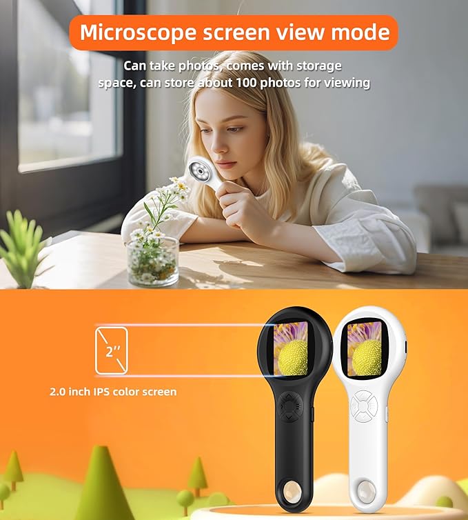 T TAKMLY Mini Pocket Digital Microscope, Macro Fixed Focus Magnifying Glass, Portable Handheld USB Digital Microscope 500x Magnification, 4X Zoom