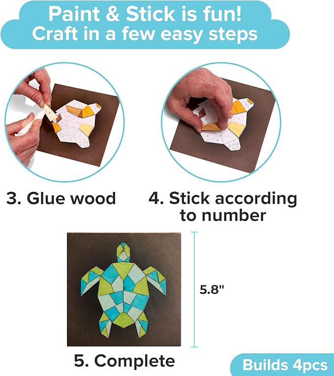 Little Jupiter Paint & Stick (Land & Sea) - Makes 4pcs - Mosaic Art - Wood Painting Crafts for Ages 7-12 Yrs - DIY Kids Crafts Kits - Paint by Numbers Kit - Mosaic Crafts