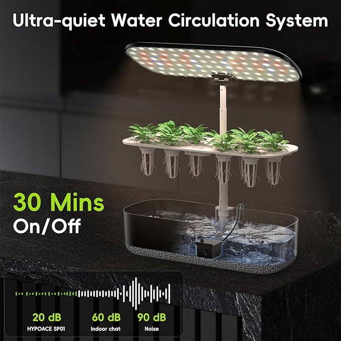 Hydroponics Growing System with LED Grow Light, 14 Pods Indoor Herb Garden Full Spectrum Rotatable Light Panel, Auto On Off Timing 12 14 16Hrs, 5L Water Tank, Harvest Fresh Veggie Lettuce Basil Tomato