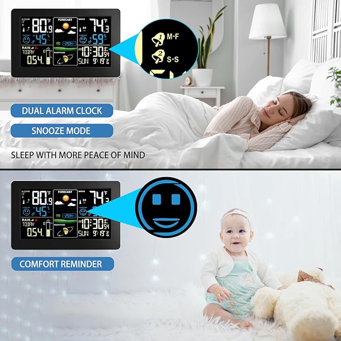 Weather Station with Rain Gauge Outdoor, Home Weather Stations Wireless Indoor Outdoor with Digital Rain Gauges, Thermometer, Barometer, Hygrometer, Atomic Clock, Weather Forecast, with 3 Sensor