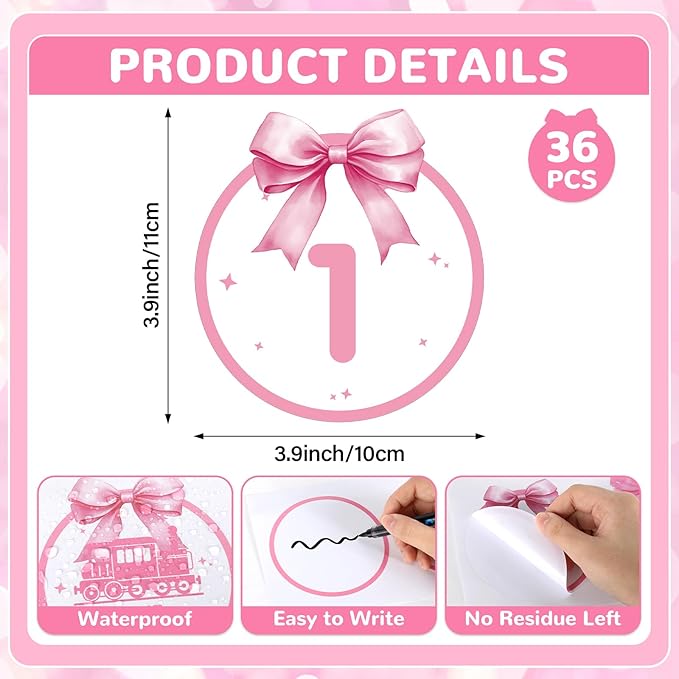 Number Spot Markers Stickers Line Up Spot Floor Decals 36Pcs 4”Pink Bow Floor Stickers Number Floor Dots for Back to School Kindergarten Preschool Elementary Teaching & Training Supplies