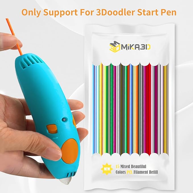 PCL Filament Strands for 3Doodler Start+ 3D Pen, Low Print Temperature Filament Only Fit for 3Doodler Start 3D Pen，PCL Filament by MIKA3D (15 Colors)
