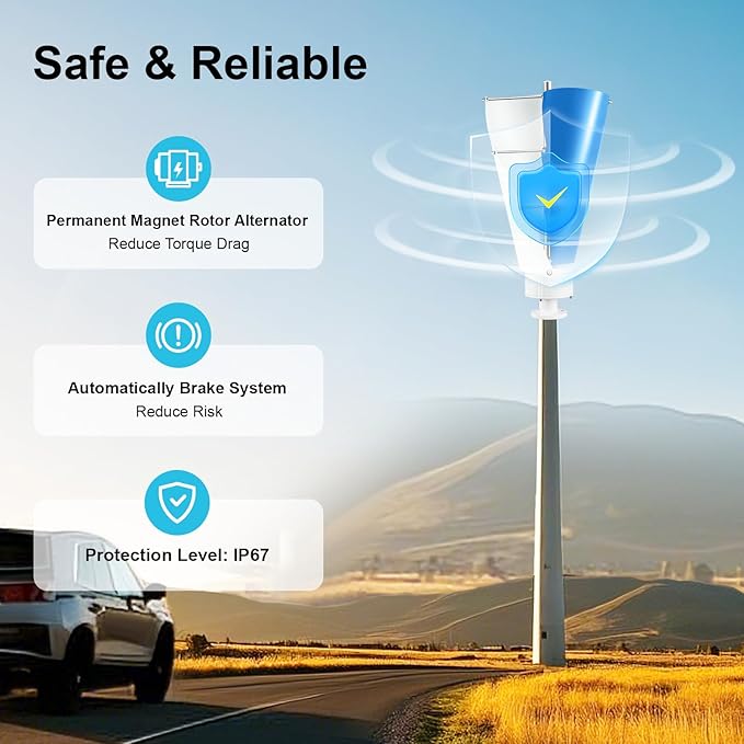 Bepritm Vertical Axis Wind Turbine, Wind Generator Kit with Controller & IP67 Protection, Ultra-Quiet Design for Home, RV, Business, Industrial Energy Supply (100W 12V White&Blue 2 Blades)