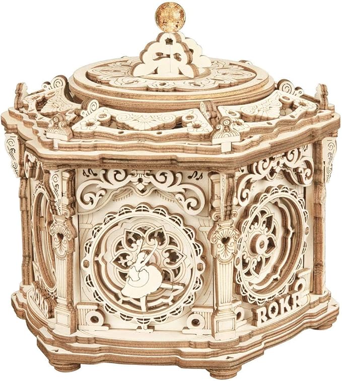 ROKR 3D Wooden Puzzles Delicate Music Box, DIY Mechanical Model Kits, Romantic Gift on Birthday/Valentine's Day, Vintage Style Decoration for Home