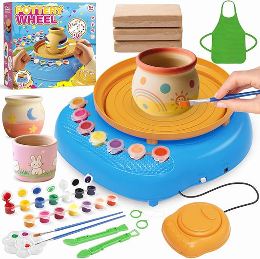 TingingYuli Pottery Wheel for Kids,Complete Pottery Kit and Tools for Beginners,Arts and Crafts Toys for Kids Ages 8-12,Art Supplies Birthday Gifts for Boy Girl Age 6 7 8 9 10 11 12 (Yellow/Blue)