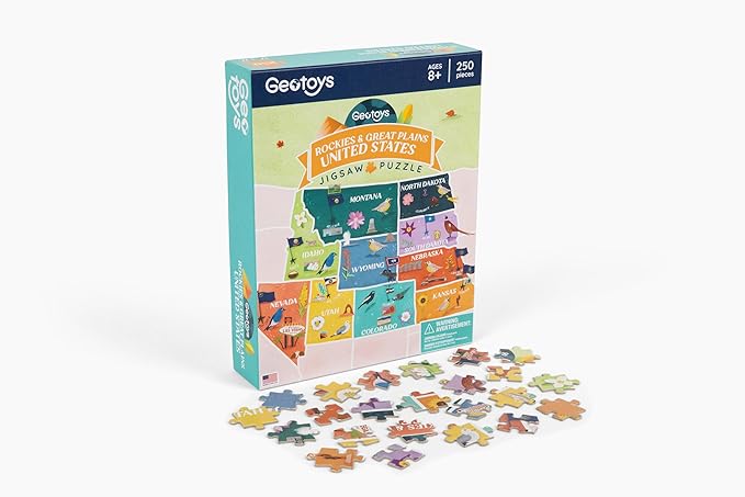 Geotoys Rockies & Great Plains Region Jigsaw Puzzle - 250 Piece Puzzles for 8 Year Olds - Jigsaw Puzzles for Kids Ages 8-12 Years Old - Kids Puzzle Games with Colorful Landmarks