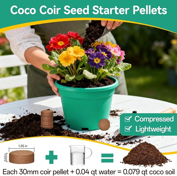 ZeeDix 50Pcs Organic Coco Coir Pellets for Seed Starter, Compressed Coconut Coir Potting Soil for Planting, Garden Soil for Indoor Outdoor Plants Bonsai Herbs Flowers Vegetables (30mm)