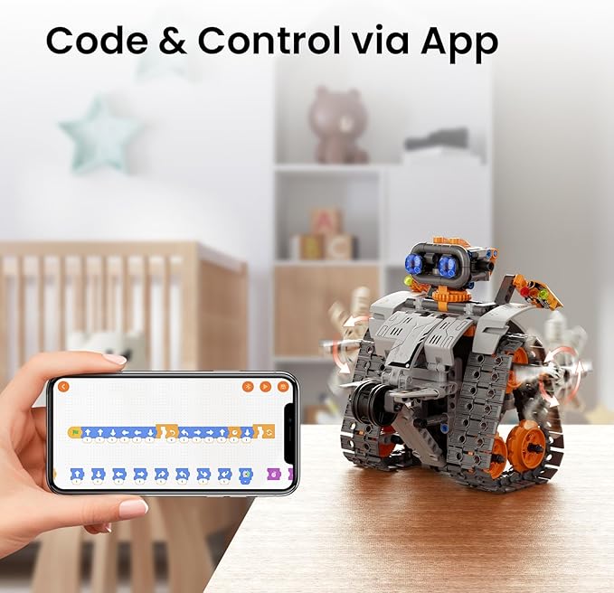 Sillbird Robot Building Kit with Remote Control Christmas STEM Gifts for Kids Boys Age 8-12, Coding Technic Robotics Toy for Birthday - Buildable 5in1 Models with 488 Pieces - Orange