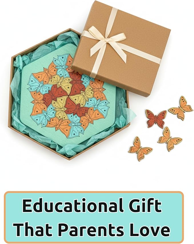 Butterfly Puzzle – 19-Piece Wooden Jigsaw, Educational Brain Teaser, Cognitive Skill Puzzle, Memory-Boosting Game, Eco-Friendly Wooden Toy, Creative Learning Activity, Brain-Boosting Jigsaw