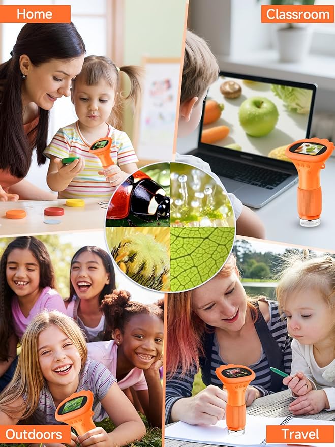 Microscope for Kids, 1000X Handheld Digital Miniscope with 2.0" Screen, Portable Pocket Microscope Education Toys Christmas Gifts for Age 3 4 5 6 7 8 9 10 Girls Boys