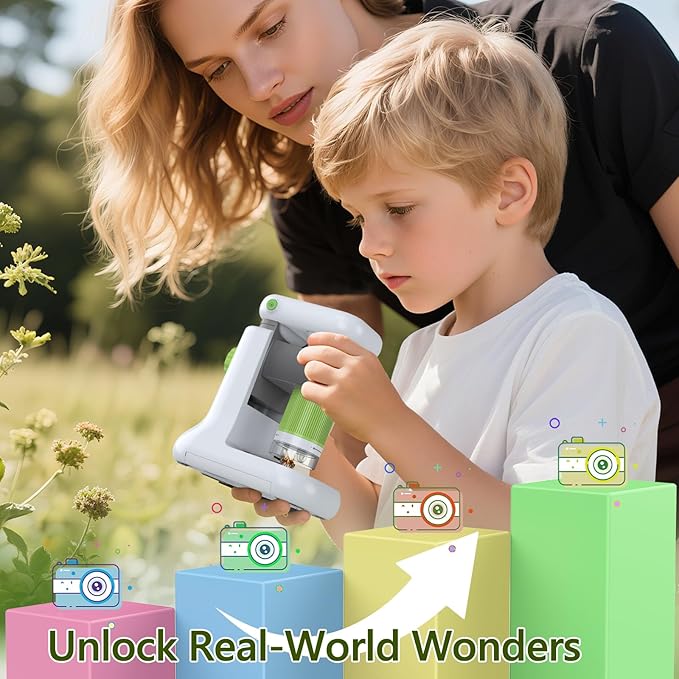 Microscope for Kids, 1000X 2 in 1 Desktop & Handheld Digital Microscope, 1080P 2.4' HD Portable Photo Video Function 8 LED Light 8G SD Card 6 Slides Christmas Birthday Gifts for Kids