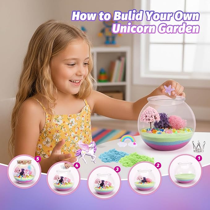 Unicorn Light-Up Terrarium Kit for Kids - Multicolor LED Night Light Birthday Gifts - Unicorn Toys for Girls Ages 4-6 7 8 9 10 Year Old - Kids Arts and Crafts Kit