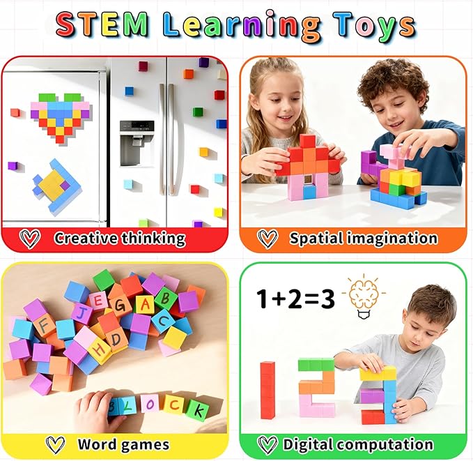 40PCS Magnetic Blocks for Kids Ages 3-8 - STEM Educational Building Toys, Classroom Must Have Magnet Toys for 3 4 5 6 Year Old Boys & Girls, Rainbow Color Magnetic Cubes for Toddlers