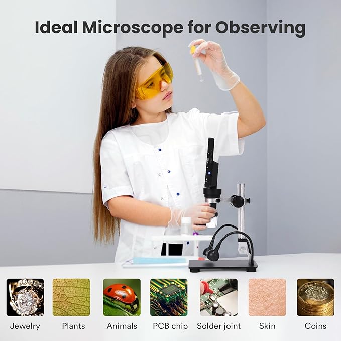 Digital Microscope 100-1600X with 7-inch LCD Screen, MatataStudio Wireless USB Microscopes,Professional Microscope for Kids Adults