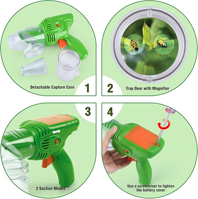 PLAY Bug Vacuum for Kids,Bug Catcher kit for Kids,Eco-Friendly Bug Suction Toy Vacuum with Magnifying Glass Viewing Chamber, for Boys Age 4+
