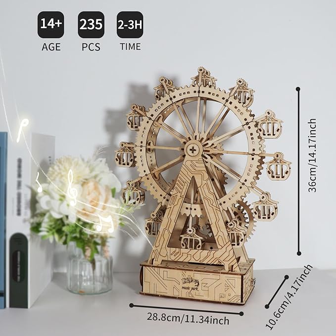 3D Wooden Puzzle Gear Ferris Wheel Music Box You are My Sunshine Handmade Assembly Model Kit Holidays Brthdays