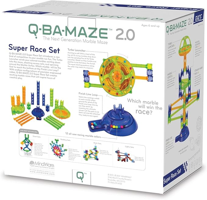 MindWare Q-BA-Maze Super Race Set – STEM Marble Run Building Kit for Kids Ages 6+, Turbo Launcher & Creative Engineering Challenge
