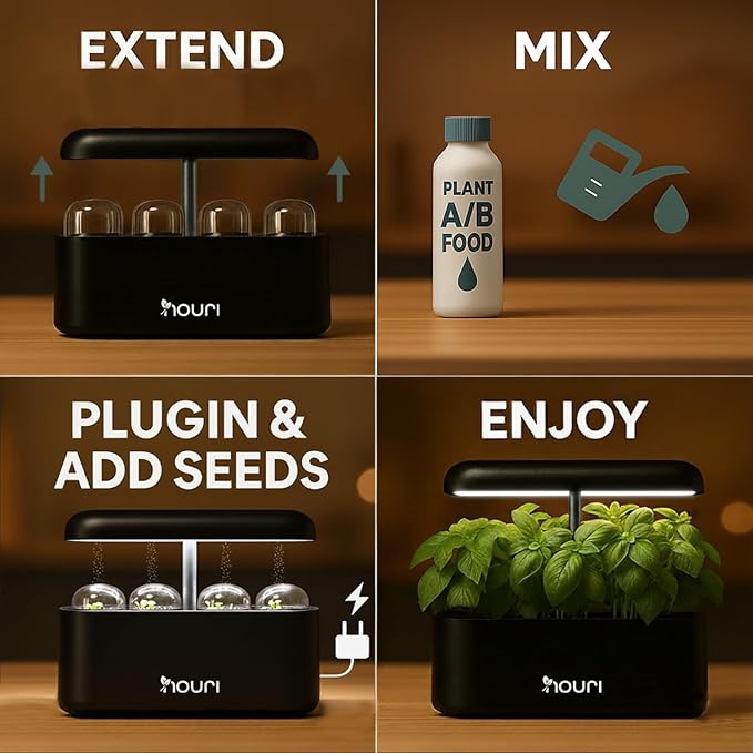 Nouri 7 Pod Smart Garden for Home Cooks | w/Heirloom Basil | Hydroponics Growing System | LED Grow Lights | Indoor Herb Garden Kit | Herb Growing Kit Indoors for Plant Lovers, Gardeners, Kitchen