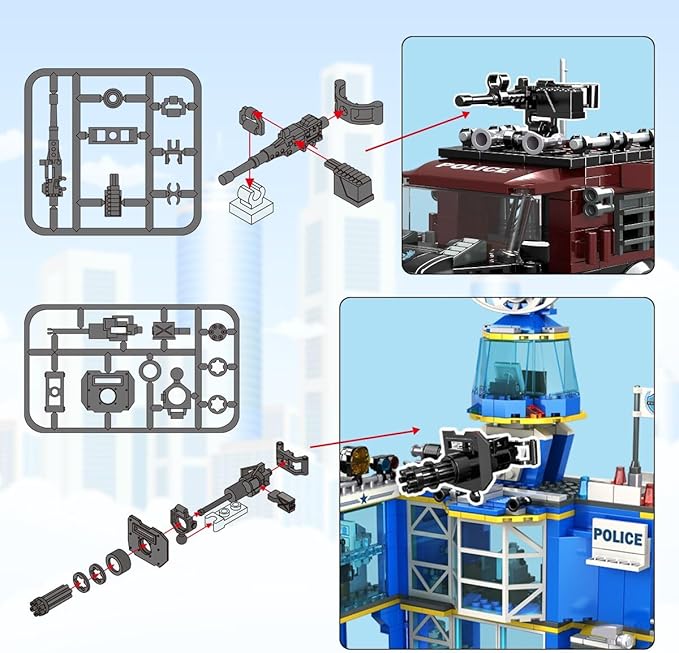 HOGOKIDS City Police Station Building Set - 1260 PCS Police Building Block Toys with Helicopter Motorcycle Police Vehicle Bandit Car, STEM Police Construction Toy for Kids Boys Girls Ages 8-12+ Years