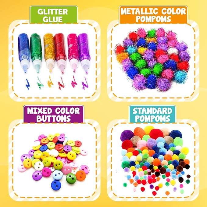 FUNZBO Arts and Crafts School Supplies for Kids - Christmas Kindergarten School Supplies Set with Glitter Glue Stick,Glue, Pipe Cleaners Craft and Kids' Scissor, Birthday Gifts for Girls Boys Age 4+
