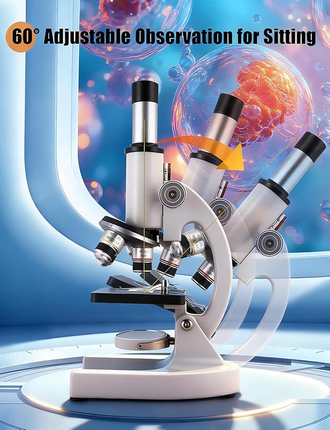 Compound Microscope for Adults & Kids - 40X-2000X High-Power Biological Microscope for Students, School Lab & Home Education, with Slides Set & Phone Adapter