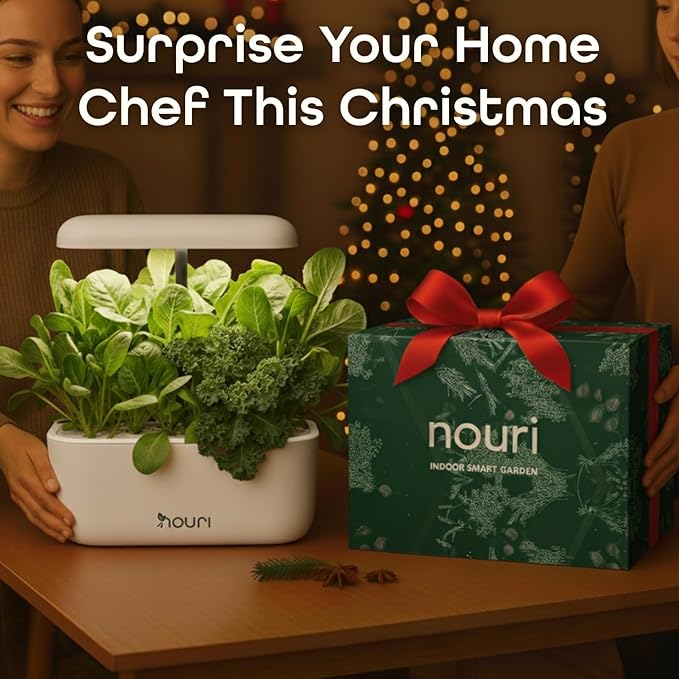 Nouri 7 Pod Smart Garden for Home Cooks | w/Heirloom Salad | Hydroponics Growing System | LED Grow Lights | Indoor Herb Garden Kit | Herb Growing Kit Indoors for Plant Lovers, Gardeners, Kitchen