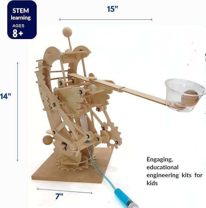Pathfinders Stem kit- Hydraulic Gearbot – Wooden STEM Building Kit for Kids 8+ | Build-It-Yourself Hydraulic Robot with Gears & Launcher | Educational Engineering Toy & Gift for Boys and Girls