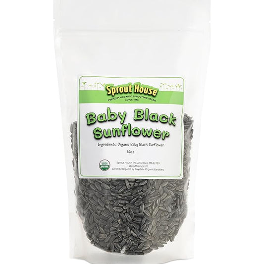 The Sprout House Sunflower Seeds 1LB - Certified Organic Black Oil Sunflower Seeds - Fast Growing- high yielding - NonGMO - Grow Sunflower Shoots Easily