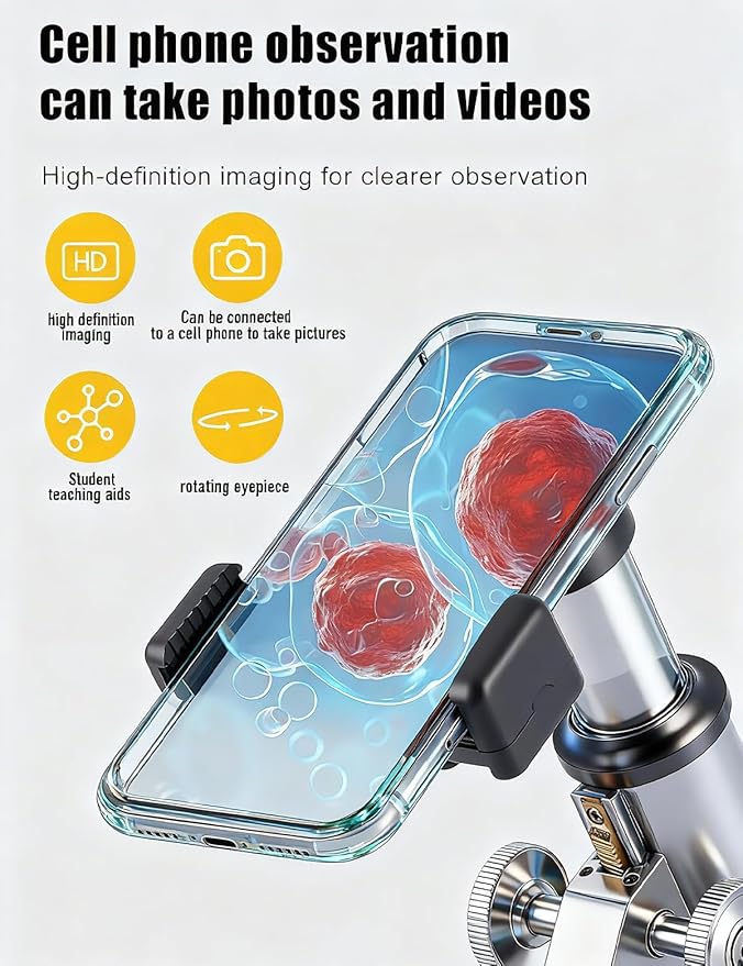 Compound Microscope for Adults & Kids - 40X-2000X High-Power Biological Microscope for Students, School Lab & Home Education, with Slides Set & Phone Adapter