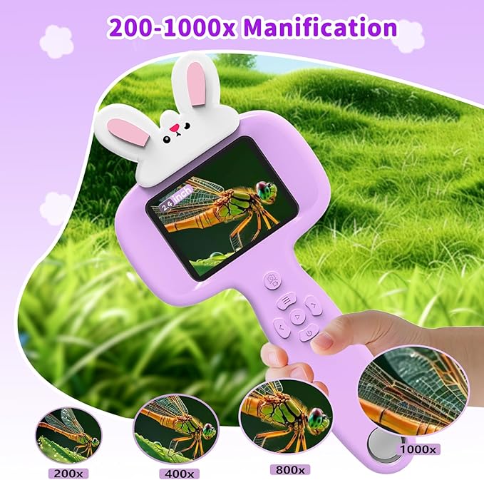2025 NEW Microscope for Kids with 16 Slides, 2.4" Handheld Digital Pocket Microscope, STEM Educational Science Toys for Christmas Birthday Gifts for 3+ 4 5 6 7 8 9 10 11 12 Year Old Boys Girls, Purple