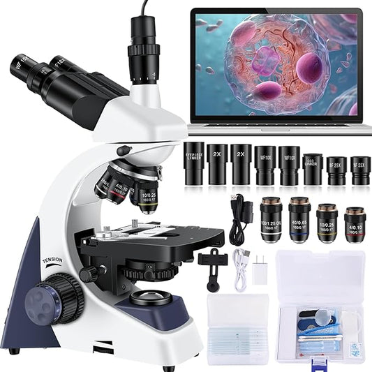 Microscope for Adults 40X-5000X Magnification Lab Grade with Dual Mechanical Stages and HD USB Camera Trinocular Microscope